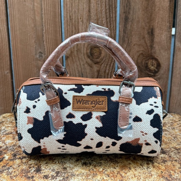 Wrangler Cow Print Barrel Handbag - Picture 1 of 14